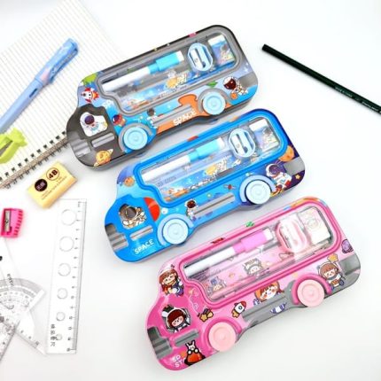 3D Bus Shape Metal Pencil Box Set!